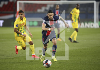 2021-03-14 - Angel Di Maria of PSG, Ludovic Blas of FC Nantes (left) during the French championship Ligue 1 football match between Paris Saint-Germain and FC Nantes on March 14, 2021 at Parc des Princes stadium in Paris, France - Photo Jean Catuffe / DPPI - PARIS SAINT-GERMAIN AND FC NANTES - FRENCH LIGUE 1 - SOCCER