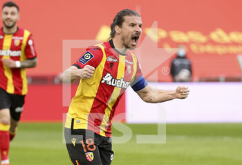 2021-03-14 - Yannick Cahuzac of Lens celebrates his goal during the French championship Ligue 1 football match between RC Lens and FC Metz on March 14, 2021 at Stade Bollaert-Delelis in Lens, France - Photo Jean Catuffe / DPPI - RC LENS AND FC METZ - FRENCH LIGUE 1 - SOCCER