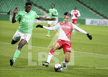 2021-03-19 - Sofiane Diop of Monaco, Saidou Sow of Saint-Etienne (left) during the French championship Ligue 1 football match between AS Saint-Etienne (ASSE) and AS Monaco (ASM) on March 19, 2021 at Stade Geoffroy Guichard in Saint-Etienne, France - Photo Jean Catuffe / DPPI - AS SAINT-ETIENNE (ASSE) AND AS MONACO (ASM) - FRENCH LIGUE 1 - SOCCER