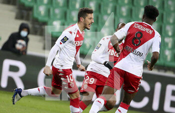 2021-03-19 - Stevan Jovetic of Monaco celebrates his goal during the French championship Ligue 1 football match between AS Saint-Etienne (ASSE) and AS Monaco (ASM) on March 19, 2021 at Stade Geoffroy Guichard in Saint-Etienne, France - Photo Jean Catuffe / DPPI - AS SAINT-ETIENNE (ASSE) AND AS MONACO (ASM) - FRENCH LIGUE 1 - SOCCER