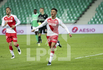2021-03-19 - Sofiane Diop of Monaco celebrates his goal during the French championship Ligue 1 football match between AS Saint-Etienne (ASSE) and AS Monaco (ASM) on March 19, 2021 at Stade Geoffroy Guichard in Saint-Etienne, France - Photo Jean Catuffe / DPPI - AS SAINT-ETIENNE (ASSE) AND AS MONACO (ASM) - FRENCH LIGUE 1 - SOCCER