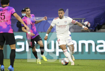 2021-03-21 - Memphis Depay of Lyon, Angel Di Maria of PSG (left) during the French championship Ligue 1 football match between Olympique Lyonnais (OL) and Paris Saint-Germain (PSG) on March 21, 2021 at Groupama stadium in Decines-Charpieu near Lyon, France - Photo Jean Catuffe / DPPI - OLYMPIQUE LYONNAIS AND PARIS SAINT-GERMAIN - FRENCH LIGUE 1 - SOCCER
