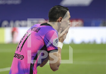 2021-03-21 - Angel Di Maria of PSG celebrates his goal during the French championship Ligue 1 football match between Olympique Lyonnais (OL) and Paris Saint-Germain (PSG) on March 21, 2021 at Groupama stadium in Decines-Charpieu near Lyon, France - Photo Jean Catuffe / DPPI - OLYMPIQUE LYONNAIS AND PARIS SAINT-GERMAIN - FRENCH LIGUE 1 - SOCCER