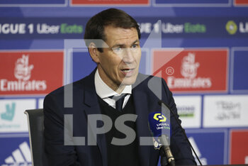 2021-03-21 - Coach of Olympique Lyonnais Rudi Garcia answers to the media during the post-match press conference following the French championship Ligue 1 football match between Olympique Lyonnais (OL) and Paris Saint-Germain (PSG) on March 21, 2021 at Groupama stadium in Decines-Charpieu near Lyon, France - Photo Jean Catuffe / DPPI - OLYMPIQUE LYONNAIS AND PARIS SAINT-GERMAIN - FRENCH LIGUE 1 - SOCCER