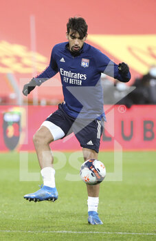 2021-04-03 - Lucas Paqueta of Lyon warms up during the French championship Ligue 1 football match between RC Lens and Olympique Lyonnais (OL, Lyon) on April 3, 2021 at Stade Bollaert-Delelis in Lens, France - Photo Jean Catuffe / DPPI - RC LENS VS OLYMPIQUE LYONNAIS - FRENCH LIGUE 1 - SOCCER