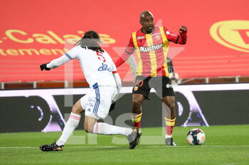 2021-04-03 - Duel Kakuta 1O RC Lens and DENAYER 5 Lyon during the French championship Ligue 1 football match between RC Lens and Olympique Lyonnais on April 3, 2021 at Bollaert-Delelis stadium in Lens, France - Photo Laurent Sanson / LS Medianord / DPPI - RC LENS VS OLYMPIQUE LYONNAIS - FRENCH LIGUE 1 - SOCCER