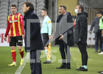 2021-04-03 - Coach of RC Lens Franck Haise during the French championship Ligue 1 football match between RC Lens and Olympique Lyonnais (OL, Lyon) on April 3, 2021 at Stade Bollaert-Delelis in Lens, France - Photo Jean Catuffe / DPPI - RC LENS VS OLYMPIQUE LYONNAIS - FRENCH LIGUE 1 - SOCCER