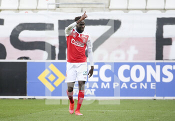 2021-04-04 - Boulaye Dia of Reims celebrates his goal during the French championship Ligue 1 football match between Stade de Reims and Stade Rennais (Rennes) on April 4, 2021 at Stade Auguste Delaune in Reims, France - Photo Jean Catuffe / DPPI - STADE DE REIMS VS STADE RENNAIS (RENNES) - FRENCH LIGUE 1 - SOCCER