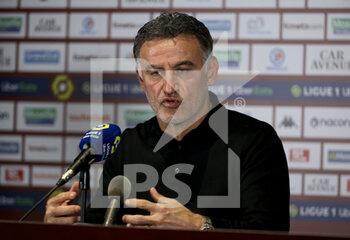 2021-04-09 - Coach of Lille OSC Christophe Galtier answers to the media during the post-match press conference following the French championship Ligue 1 football match between FC Metz and Lille OSC (LOSC) on April 9, 2021 at Stade Saint-Symphorien in Metz, France - Photo Jean Catuffe / DPPI - FC METZ VS LILLE OSC (LOSC) - FRENCH LIGUE 1 - SOCCER