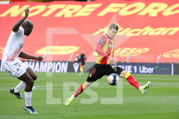 2021-04-11 - Wissa 19 Lorient and Michelin 13 RC Lens during the French championship Ligue 1 football match between RC Lens and FC Lorient on April 11, 2021 at Bollaert-Delelis stadium in Lens, France - Photo Laurent Sanson / LS Medianord / DPPI - RC LENS VS FC LORIENT - FRENCH LIGUE 1 - SOCCER