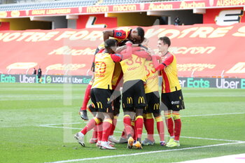 2021-04-11 - Celebration goal RC Lens during the French championship Ligue 1 football match between RC Lens and FC Lorient on April 11, 2021 at Bollaert-Delelis stadium in Lens, France - Photo Laurent Sanson / LS Medianord / DPPI - RC LENS VS FC LORIENT - FRENCH LIGUE 1 - SOCCER