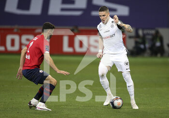 2021-04-16 - Mihailo Ristic of Montpellier during the French championship Ligue 1 football match between LOSC and Montpellier HSC on April 16, 2021 at Pierre Mauroy stadium in Villeneuve-d'Ascq near Lille, France - Photo Jean Catuffe / DPPI - LOSC VS MONTPELLIER HSC - FRENCH LIGUE 1 - SOCCER