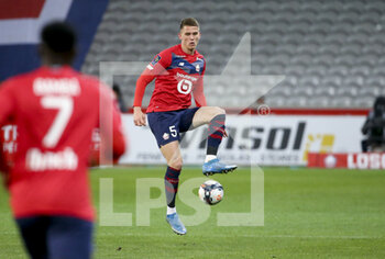 2021-04-16 - Sven Botman of Lille during the French championship Ligue 1 football match between LOSC and Montpellier HSC on April 16, 2021 at Pierre Mauroy stadium in Villeneuve-d'Ascq near Lille, France - Photo Jean Catuffe / DPPI - LOSC VS MONTPELLIER HSC - FRENCH LIGUE 1 - SOCCER
