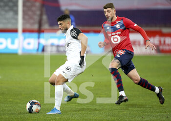 2021-04-16 - Jordan Ferri of Montpellier, Xeka of Lille during the French championship Ligue 1 football match between LOSC and Montpellier HSC on April 16, 2021 at Pierre Mauroy stadium in Villeneuve-d'Ascq near Lille, France - Photo Jean Catuffe / DPPI - LOSC VS MONTPELLIER HSC - FRENCH LIGUE 1 - SOCCER