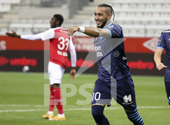 2021-04-23 - Dimitri Payet of Marseille celebrates his second goal during the French championship Ligue 1 football match between Stade de Reims and Olympique de Marseille (OM) on April 23, 2021 at Stade Auguste Delaune in Reims, France - Photo Jean Catuffe / DPPI - STADE DE REIMS VS OLYMPIQUE DE MARSEILLE (OM) - FRENCH LIGUE 1 - SOCCER
