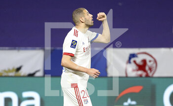 2021-04-25 - Islam Slimani celebrates his goal during the French championship Ligue 1 football match between Olympique Lyonnais (OL) and Lille OSC (LOSC) on April 25, 2021 at Groupama Stadium in Decines near Lyon, France - Photo Jean Catuffe / DPPI - OLYMPIQUE LYONNAIS (OL) VS LILLE OSC (LOSC) - FRENCH LIGUE 1 - SOCCER