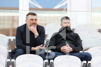 2021-04-25 - Coach Franck Haise and sportif coordinateur Florent Ghisolfi during the French championship Ligue 1 football match between RC Lens and Nimes Olympique at Bollaert-Delelis stadium in Lens, France - Photo Laurent Sanson / LS Medianord / DPPI - RC LENS VS NIMES OLYMPIQUE AT BOLLAERT-DELELIS STADIUM IN LENS, FRANCE - PHOTO LAURENT SANSON / LS MEDIANO - FRENCH LIGUE 1 - SOCCER
