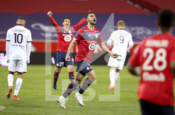 2021-05-01 - Mehmet Zeki Celik of Lille celebrates his goal during the French championship Ligue 1 football match between Lille OSC (LOSC) and OGC Nice (OGCN) on May 1, 2021 at Stade Pierre Mauroy in Villeneuve-d'Ascq near Lille, France - Photo Jean Catuffe / DPPI - LILLE OSC (LOSC) VS OGC NICE (OGCN) - FRENCH LIGUE 1 - SOCCER