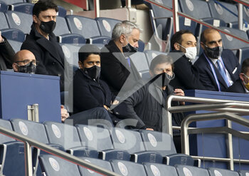 2021-05-01 - President of PSG Nasser Al Khelaifi, Sporting Director of PSG Leonardo Araujo during the French championship Ligue 1 football match between Paris Saint-Germain (PSG) and RC Lens on May 1, 2021 at Parc des Princes stadium in Paris, France - Photo Jean Catuffe / DPPI - PARIS SAINT-GERMAIN (PSG) VS RC LENS - FRENCH LIGUE 1 - SOCCER