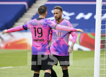 2021-05-01 - Neymar Jr of PSG celebrates his goal with Pablo Sarabia during the French championship Ligue 1 football match between Paris Saint-Germain (PSG) and RC Lens on May 1, 2021 at Parc des Princes stadium in Paris, France - Photo Jean Catuffe / DPPI - PARIS SAINT-GERMAIN (PSG) VS RC LENS - FRENCH LIGUE 1 - SOCCER