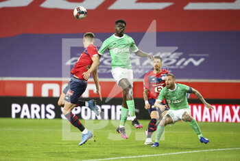 2021-05-16 - Saidou Sow, Mathieu Debuchy of Saint-Etienne during the French championship Ligue 1 football match between Lille OSC (LOSC) and AS Saint-Etienne (ASSE) on May 16, 2021 at Stade Pierre Mauroy in Villeneuve-d'Ascq near Lille, France - Photo Jean Catuffe / DPPI - LOSC LILLE VS AS SAINT-ETIENNE - FRENCH LIGUE 1 - SOCCER