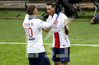 2021-05-23 - Angel Di Maria of PSG celebrates his goal with Neymar Jr of PSG during the French championship Ligue 1 football match between Stade Brestois 29 and Paris Saint-Germain (PSG) on May 23, 2021 at Stade Francis Le Ble in Brest, France - Photo Jean Catuffe / DPPI - STADE BRESTOIS 29 VS PARIS SAINT-GERMAIN (PSG) - FRENCH LIGUE 1 - SOCCER