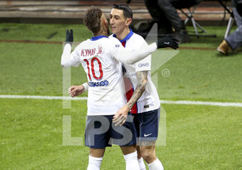 2021-05-23 - Angel Di Maria of PSG celebrates his goal with Neymar Jr (left) during the French championship Ligue 1 football match between Stade Brestois 29 and Paris Saint-Germain (PSG) on May 23, 2021 at Stade Francis Le Ble in Brest, France - Photo Jean Catuffe / DPPI - STADE BRESTOIS 29 VS PARIS SAINT-GERMAIN (PSG) - FRENCH LIGUE 1 - SOCCER