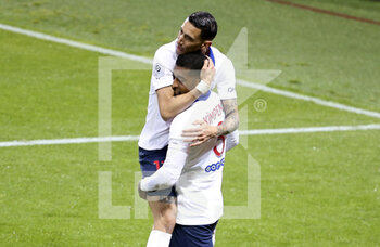 2021-05-23 - Angel Di Maria of PSG celebrates his goal with Presnel Kimpembe of PSG during the French championship Ligue 1 football match between Stade Brestois 29 and Paris Saint-Germain (PSG) on May 23, 2021 at Stade Francis Le Ble in Brest, France - Photo Jean Catuffe / DPPI - STADE BRESTOIS 29 VS PARIS SAINT-GERMAIN (PSG) - FRENCH LIGUE 1 - SOCCER