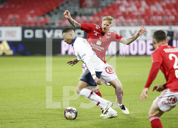 2021-05-23 - Kylian Mbappe of PSG, Gaetan Charbonnier of Brest during the French championship Ligue 1 football match between Stade Brestois 29 and Paris Saint-Germain (PSG) on May 23, 2021 at Stade Francis Le Ble in Brest, France - Photo Jean Catuffe / DPPI - STADE BRESTOIS 29 VS PARIS SAINT-GERMAIN (PSG) - FRENCH LIGUE 1 - SOCCER