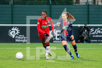 2021-01-30 - Teninsoun Sissoko of FC Fleury and Signe Bruun of Paris Saint Germain fight for the ball during the Women's French Cup, round of 32 football match between FC Fleury 91 and Paris Saint-Germain on January 30, 2021 at Walter Felder stadium in Fleury-Merogis, France - Photo Antoine Massinon / A2M Sport Consulting / DPPI - FC FLEURY 91 AND PARIS SAINT-GERMAIN - FRENCH WOMEN DIVISION 1 - SOCCER