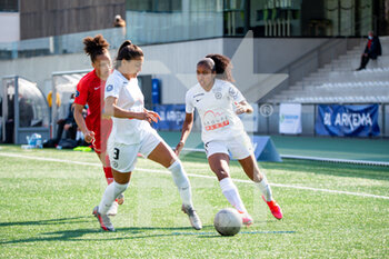 2021-04-17 - Ines Belloumou of Montpellier Herault Sport Club and Ashleigh Weerden of Montpellier Herault Sport Club during the Women's French championship D1 Arkema football match between GPSO 92 Issy and Montpellier HSC on April 17, 2021 at Le Gallo stadium in Boulogne-Billancourt, France - Photo Melanie Laurent / A2M Sport Consulting / DPPI - GPSO 92 ISSY VS MONTPELLIER HSC - FRENCH WOMEN DIVISION 1 - SOCCER
