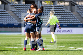 2021-04-24 - Daphne Corboz of Paris FC celebrates the goal with Coumba Sow of Paris FC and Eseosa Aigbogun of Paris FC during the Women's French championship D1 Arkema football match between Paris FC and FC Fleury 91 on April 24, 2021 at Charlety stadium in Paris, France - Photo Melanie Laurent / A2M Sport Consulting / DPPI - PARIS FC VS FC FLEURY 91 - FRENCH WOMEN DIVISION 1 - SOCCER