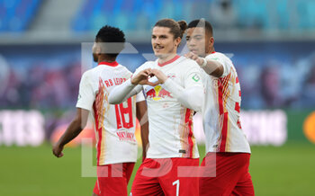 2020-10-24 - Marcel Sabitzer of Red Bull Leipzig celebrates after the 2-1 goal during the German championship Bundesliga football match between Red Bull Leipzig and Hertha BSC Berlin on October 24, 2020 at Red Bull Arena in Leipzig, Germany - Photo Ralf Ibing / firo Sportphoto / DPPI - RED BULL LEIPZIG VS HERTHA BSC BERLIN - GERMAN BUNDESLIGA - SOCCER