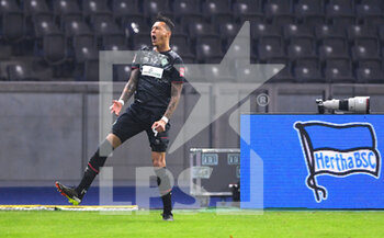 2021-01-23 - Davie Selke (Bremen) celebrates after the 0-1 goal during the German championship Bundesliga football match between Hertha BSC and SV Werder Bremen on January 23, 2021 at Olympiastadion in Berlin, Germany - Photo Frank Peters / Witters / firo Sportphoto / DPPI - HERTHA BSC AND SV WERDER BREMEN - GERMAN BUNDESLIGA - SOCCER