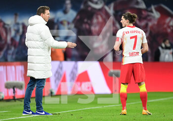 2021-01-30 - RB Leipzig coach Julian Nagelsmann with Marcel Sabitzer during the German championship Bundesliga football match between RB Leipzig and Bayer 04 Leverkusen on January 30, 2021 at Red Bull Arena in Leipzig, Germany - Photo Tim Groothuis / Witters / firo Sportphoto / DPPI - RB LEIPZIG AND BAYER 04 LEVERKUSEN - GERMAN BUNDESLIGA - SOCCER