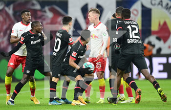 2021-01-30 - Clash between Moussa Diaby of Bayer 04 Leverkusen and Daniel Olmo of RB Leipzig during the German championship Bundesliga football match between RB Leipzig and Bayer 04 Leverkusen on January 30, 2021 at Red Bull Arena in Leipzig, Germany - Photo Tim Groothuis / Witters / firo Sportphoto / DPPI - RB LEIPZIG AND BAYER 04 LEVERKUSEN - GERMAN BUNDESLIGA - SOCCER