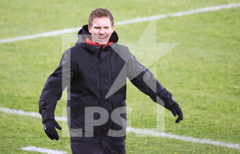2021-02-06 - RB Leipzig coach Julian Nagelsmann during the German championship Bundesliga football match between FC Schalke 04 and RB Leipzig on February 6, 2021 at Veltins Arena in Gelsenkirchen, Germany - Photo Roger Petzsche / Picture Point / Pool / firo sportphoto / DPPI - FC SCHALKE 04 AND RB LEIPZIG - GERMAN BUNDESLIGA - SOCCER