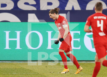 2021-02-06 - Marcel Sabitzer of RB Leipzig celebrates after his goal 0-2 during the German championship Bundesliga football match between FC Schalke 04 and RB Leipzig on February 6, 2021 at Veltins Arena in Gelsenkirchen, Germany - Photo Jurgen Fromme / firo sportphoto / DPPI - FC SCHALKE 04 AND RB LEIPZIG - GERMAN BUNDESLIGA - SOCCER