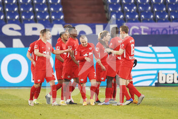 2021-02-06 - RB Leipzig players celebrate the 0-2 goal during the German championship Bundesliga football match between FC Schalke 04 and RB Leipzig on February 6, 2021 at Veltins Arena in Gelsenkirchen, Germany - Photo Jurgen Fromme / firo sportphoto / DPPI - FC SCHALKE 04 AND RB LEIPZIG - GERMAN BUNDESLIGA - SOCCER