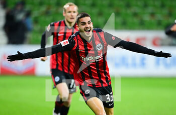 2021-02-26 - Andre Silva of Eintracht Frankfurt celebrates after his goal during the German championship Bundesliga football match between Werder Bremen and Eintracht Frankfurt on February 26, 2021 at Weserstadion in Bremen, Germany - Photo Tim Groothuis / Witters / firo sportphoto / DPPI - WERDER BREMEN AND EINTRACHT FRANKFURT - GERMAN BUNDESLIGA - SOCCER