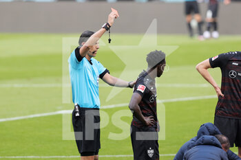 2021-04-25 - Red card Naouirou Ahamada of Stuttgart during the German championship Bundesliga football match between Red Bull Leipzig and VfB Stuttgart on April 25, 2021 at Red Bull Arena in Leipzig, Germany - Photo Ralf Ibing / firo Sportphoto / DPPI - RED BULL LEIPZIG VS VFB STUTTGART - GERMAN BUNDESLIGA - SOCCER
