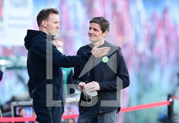 2021-05-16 - Coach Julian Nagelsmann of Leipzig and coach Oliver Glasner of Wolfsburg during the German championship Bundesliga football match between RB Leipzig and VfL Wolfsburg on May 16, 2021 at Red Bull Arena in Leipzig, Germany - Photo Valeria Witters / Witters / firo Sportphoto / DPPI - RB LEIPZIG VS VFL WOLFSBURG - GERMAN BUNDESLIGA - SOCCER