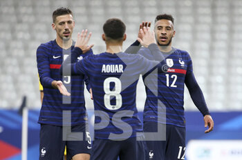 2020-10-07 - Clement Lenglet, Houssem Aouar, Corentin Tolisso of France celebrate a goal during the Friendly Game football match between France and Ukraine on October 7, 2020 at Stade de France in Saint-Denis, France - Photo Jean Catuffe / DPPI - FRANCE VS UKRAINE - FRIENDLY MATCH - SOCCER