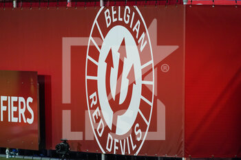 2021-03-24 - Logo of Belgian Red Devils during the FIFA World Cup 2022, Qualifiers Group E football match between Belgium and Wales on March 24, 2021 at King Power at Den Dreef Stadion in Leuven, Belgium - Photo Jeroen Meuwsen / Orange Pictures / DPPI - FIFA WORLD CUP 2020 QUALIFIERS - BELGIUM AND WALES - FIFA WORLD CUP - SOCCER
