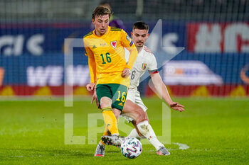 2021-03-24 - Joe Morrell of Wales and Leander Dendoncker of Belgium during the FIFA World Cup 2022, Qualifiers Group E football match between Belgium and Wales on March 24, 2021 at King Power at Den Dreef Stadion in Leuven, Belgium - Photo Jeroen Meuwsen / Orange Pictures / DPPI - FIFA WORLD CUP 2020 QUALIFIERS - BELGIUM AND WALES - FIFA WORLD CUP - SOCCER