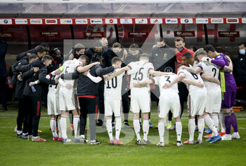 2021-03-24 - Players of Belgium gather before the FIFA World Cup 2022, Qualifiers Group E football match between Belgium and Wales on March 24, 2021 at King Power at Den Dreef Stadion in Leuven, Belgium - Photo Jean Catuffe / DPPI - FIFA WORLD CUP 2020 QUALIFIERS - BELGIUM AND WALES - FIFA WORLD CUP - SOCCER