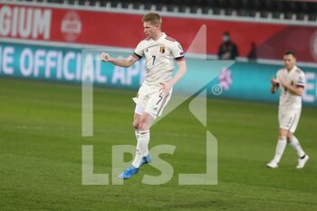 2021-03-24 - Kevin De Bruyne of Belgium celebrates a goal during the FIFA World Cup 2022, Qualifiers Group E football match between Belgium and Wales on March 24, 2021 at King Power at Den Dreef Stadion in Leuven, Belgium - Photo Laurent Lairys / DPPI - FIFA WORLD CUP 2020 QUALIFIERS - BELGIUM AND WALES - FIFA WORLD CUP - SOCCER