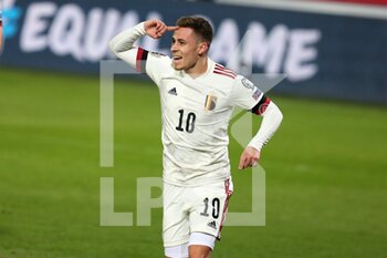 2021-03-24 - Thorgan Hazard of Belgium celebrates a goal during the FIFA World Cup 2022, Qualifiers Group E football match between Belgium and Wales on March 24, 2021 at King Power at Den Dreef Stadion in Leuven, Belgium - Photo Laurent Lairys / DPPI - FIFA WORLD CUP 2020 QUALIFIERS - BELGIUM AND WALES - FIFA WORLD CUP - SOCCER