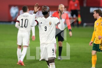 2021-03-24 - Romelu Lukaku of Belgium reacts during the FIFA World Cup 2022, Qualifiers Group E football match between Belgium and Wales on March 24, 2021 at King Power at Den Dreef Stadion in Leuven, Belgium - Photo Laurent Lairys / DPPI - FIFA WORLD CUP 2020 QUALIFIERS - BELGIUM AND WALES - FIFA WORLD CUP - SOCCER