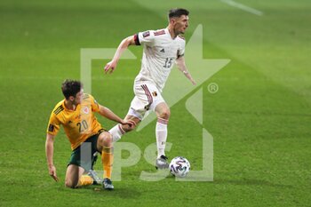 2021-03-24 - Thomas Meunier of Belgium and Daniel James of Wales during the FIFA World Cup 2022, Qualifiers Group E football match between Belgium and Wales on March 24, 2021 at King Power at Den Dreef Stadion in Leuven, Belgium - Photo Laurent Lairys / DPPI - FIFA WORLD CUP 2020 QUALIFIERS - BELGIUM AND WALES - FIFA WORLD CUP - SOCCER